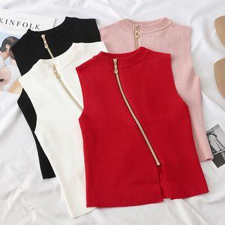 Zip-accent Sleeveless Knit Top