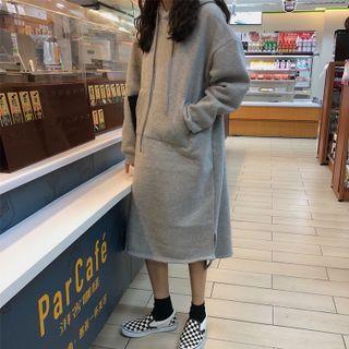 Plain Slit Long-sleeve Hoodie Dress