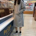 Plain Slit Long-sleeve Hoodie Dress