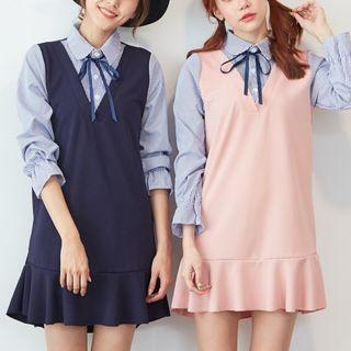 Mock Two Piece Ruffled Hem Dress