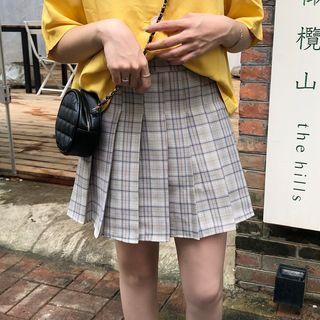 High-waist Plaid Accordion Pleat A-line Skirt