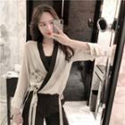Print Long-sleeve Loose-fit Blouse / High-waist Wide-leg Pants