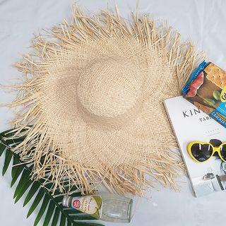 Fray-trim Woven Sun Hat Beige - One Size