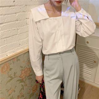 Long-sleeve Plain Square-neck Shirt