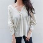 Buttoned Hooded Linen Blend T-shirt