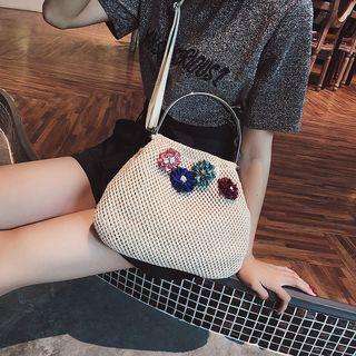 Woven Flower Satchel Khaki - One Size