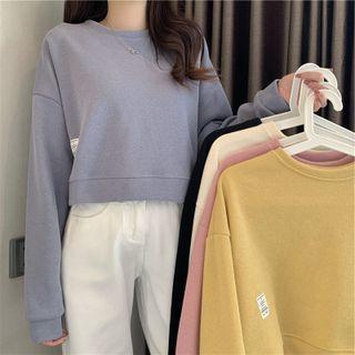 Drop Shoulder Plain Cropped Sweatshirt