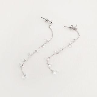 Rhinestone Chain Drop Earrings Silver - One Size