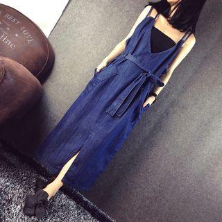 Tie-waist A-line Maxi Dungaree Dress