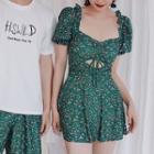 Couple Matching Floral Print Beach Shorts / Swimdress / T-shirt