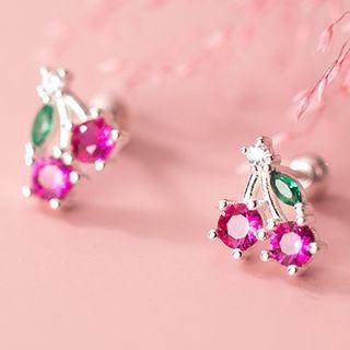 Cherry Rhinestone Sterling Silver Earring S925 - 1 Pr - Silver - One Size