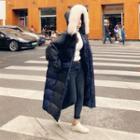 Long-sleeve Fluffy Trim Hooded Long Jacket