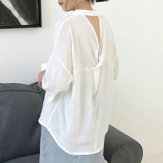 Plain Band Collar Open Back Shirt