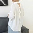 Plain Band Collar Open Back Shirt