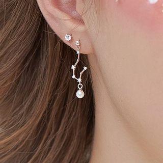 Rhinestone Asymmetric Earring 1 Pair - Asymmetric - Silver - One Size