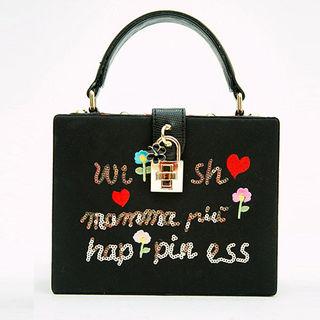 Padlock Sequined Embroidered Square Satchel