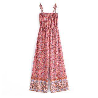 Spaghetti-strap Floral Print Wide Leg Jumpsuit