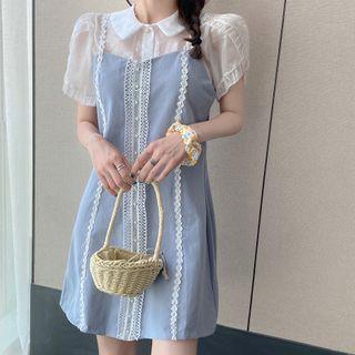 Spaghetti Strap Embellished A-line Mini Dress / Short-sleeve Shirt
