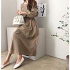 Round-neck Drawstring-waist Long Dress