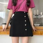 Faux Pearl Buttoned A-line Mini Skirt