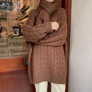 Set: Oversize Cable-knit Sweater + Scarf