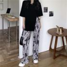 Side-slit T-shirt / Tie-dye Wide-leg Pants