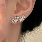 Rhinestone Butterfly Stud Earring 1 Pair - Silver Stud - Silver - One Size