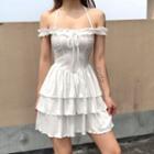 Cold Shoulder Mini A-line Tiered Dress