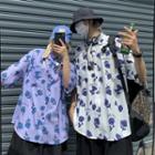 Short Sleeve Rose Print Loose-fit Shirt