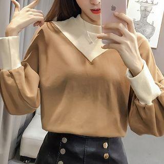 Two-tone Mock-neck Sweatshirt