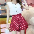 Set: Square-neck Tank Top + Dotted Wide-leg Shorts