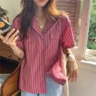 Short-sleeve Striped Shirt Pink - One Size