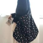 Floral Print Corduroy Tote Bag Corduroy - Floral Print - Black - One Size