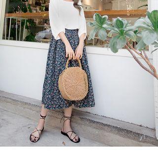 Elastic Waist Floral Midi Skirt