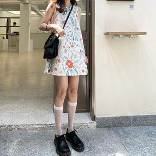 Printed Sleeveless A-line Dress As Shown In Figure - One Size