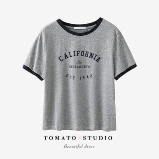 Round-neck Printed Oversize Top Gray - One Size