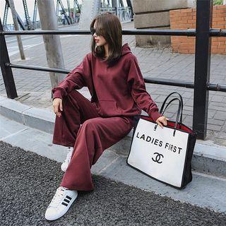 Set: Plain Hoodie + Wide Leg Sweatpants