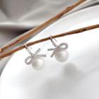 Rhinestone Knot Faux Pearl Dangle Earring 1 Pair - As Shown In Figure - One Size