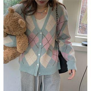 Argyle Cardigan Light Blue - One Size