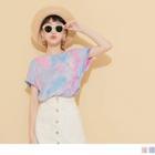 Short-sleeve Star Embroidered Tie-dye T-shirt