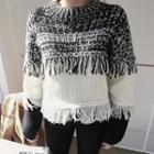 Fringed Color Block Sweater