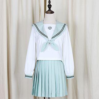 Long-sleeve Sailor Collar Blouse / Pleated Skirt