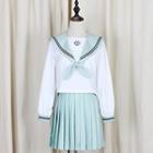 Long-sleeve Sailor Collar Blouse / Pleated Skirt