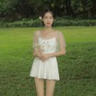 Short-sleeve Sequined Lace Up Swimdress
