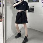 Cropped Plain Cargo Shirt / High-waist Plain Short Skirt