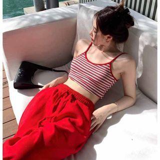 Striped Camisole Top / Drawcord Loose-fit Sweatpants