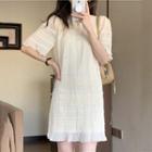 Elbow-sleeve Crinkle Mini Dress