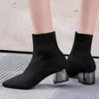 Knit Pointed Block Heel Short Boots