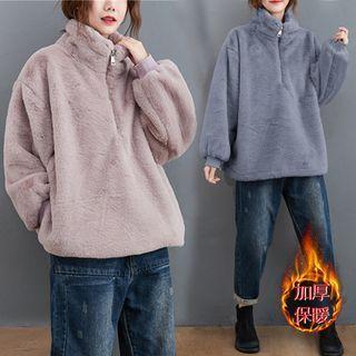 Stand-collar Half-zip Fluffy Sweatshirt