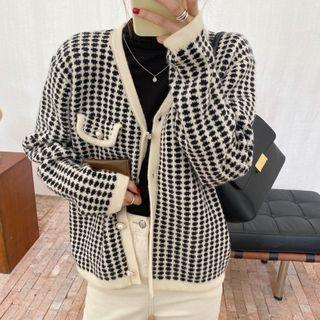 Flap Faux-pearl Jacquard Cardigan